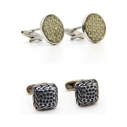 10pairs/lot Silver Round Carbon Fibre Inlaid Cufflinks Vintage Square Cuff Links Retro Business Style Mens Jewelry Wholesale