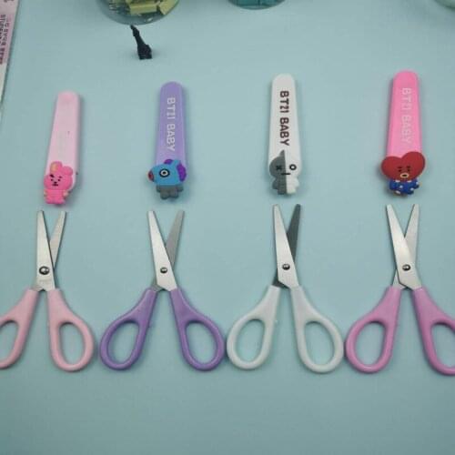 2021 Cute Cartoon DIY Student Safety Paper-Cut Art Scissors with Protective Cover Cap Office School Supply Kids Stationery gift