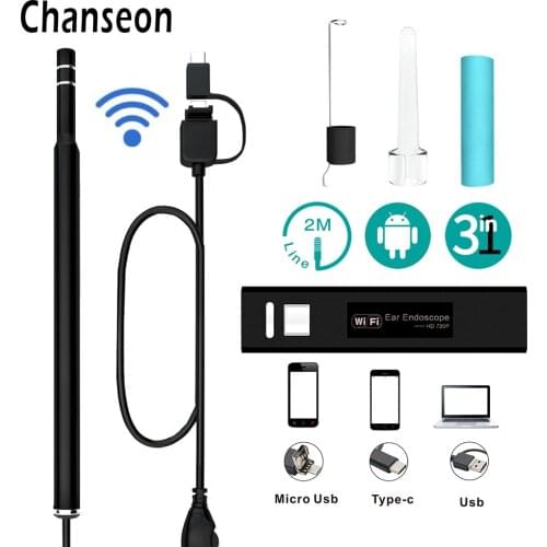 3-in-1 5.5mm WiFi Ear spoon endoscope waterproof camera for iPhone Android Phone otoscopes endoscopy Six Languages 720P Camera
