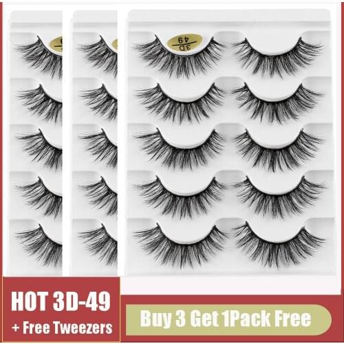 3D-49 BUY 3 GET 1FREE Wholesale False Eyelashes 3D Faux Mink Hair Black Lashes Handmade Cruelty-free Eyelash Eye Makeup DROPSHIP