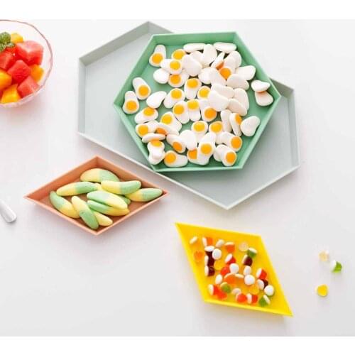 4 In 1 Nordic Geometric Creative Polygon Fruit Tray Table Plastic Fruit Snacks Nut Candy Plate Decorative Jewelry Display Plate