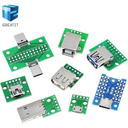 5PCS USB Male Connector / MINI MICRO USB to DIP Adapter female connector 2.54 Connector B Type-C USB2.0 3.0 Female PCB Converter