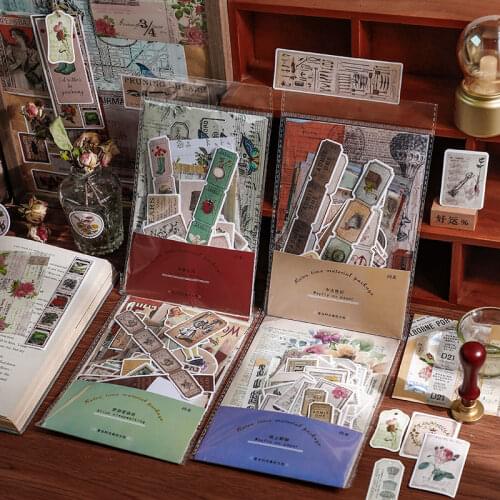 90pcs Vintage Mixed Material Package Tn Diy Scrapbook Junk Journal Base Collage Diary Happy Plan Gift Seal Decoration Material