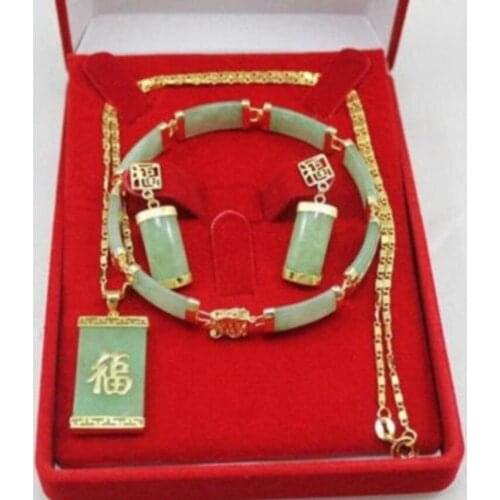 Free Shipping New - fashion beautiful green jade jewelry set AAA