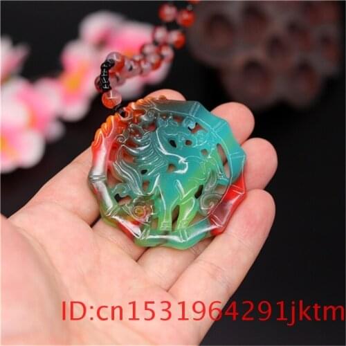Color Jade Horse Pendant Necklace Jewelry Women for Amulet Fashion Carved Double-sided Men Gifts Charm Natural Hand Jadeite