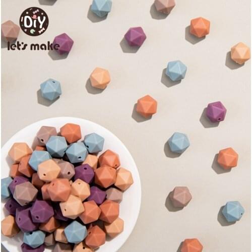 Lets Make 10pc Wooden Teether 14mm Polygonal Silicone Teether Beads Set Wooden Crafts DIY Beads For Baby Rattle Bead Teether
