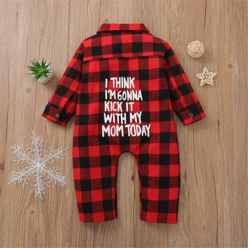 Ma&Baby 0-12M Christmas Newborn Infant Baby Boys Girls Jumpsuit Red Plaid Letter Long Sleeve Romper Clothing Xmas Outfits