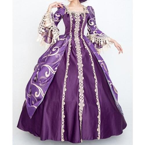 Purple ruffle bowknot vintage ball gown venice medieval dress Renaissancequeen dress Victorian cosplay ball gown Belle