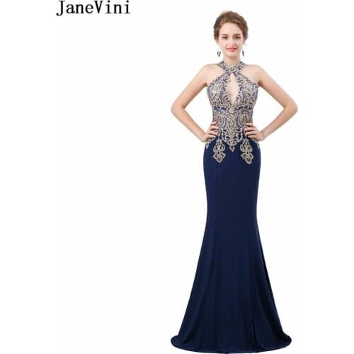 JaneVini Mermaid Evening Dresses for Mother of The Bride Dresses Gold Lace Appliques Beaded Satin Formal Gowns Prom Party Wear