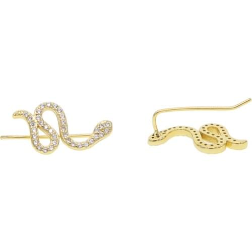 Micro pave cz snake climber long pin earring Gold vermeil 925 sterling silver jewelry