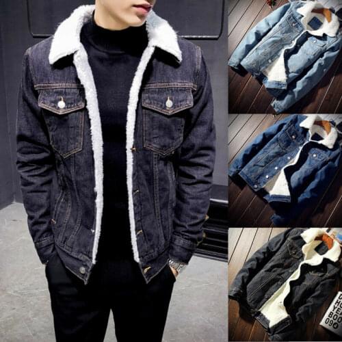 Mens Winter Thermal Sherpa Lined Blazer Denim Jacket Jeans Tops Coat Casual