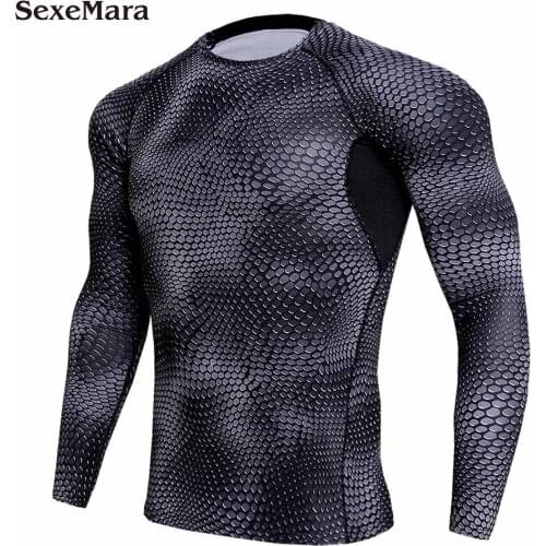New 3D Printed T-shirts Mens Compression Shirt Thermal Long Sleeve T Shirt Mens Fitness Bodybuilding Skin Tight Quick Dry Tops