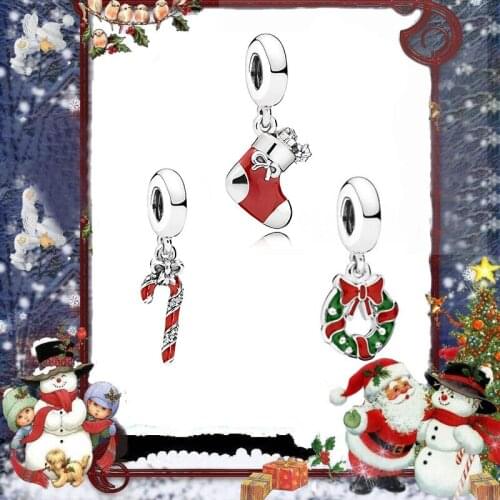 Kakany New Stylish 925 Silver Christmas Socks, Holiday Wreath Pendants, Candy Bars, Diy Charm Jewelry Gifts For Women