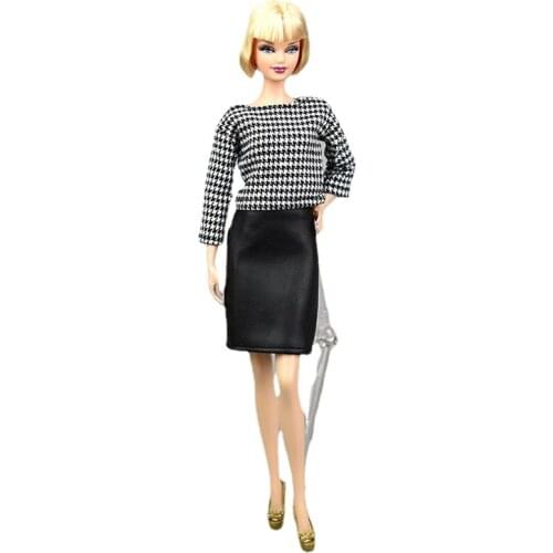 1/6 BJD Doll Clothes Houndstooth Long Sleeve Shirt Leather Skirt For Barbie Accessories Handmade Outfits Set Kids & Baby DIY Toy