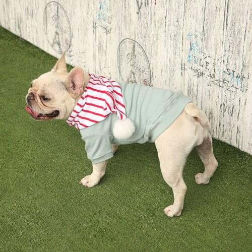 Autumn and Winter New Dog Hoodies Cotton Striped Hooded Plus Velvet Pet Teddy Dog Clothes Frenchie Bulldog Clothes