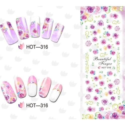 Hot Sale Hot316-318 3 IN 1 Water Transfer Decal Stickers Nail Art Manicure Tips Rose Flower 3 Sheet In One Page