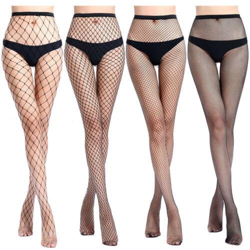 Mesh Sexy Stocking Women Transparent Knee Fishnet Stockings Nylon Tights Long Jacquard Step Foot Seam Pantyhose Plus Size S M L