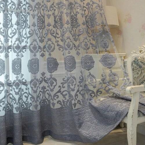 Chinese Luxury Charcoal Grey Sheer Curtains for Bedroom Jacquard Floral Voile Textured Balcony Patio Treatment Drapes