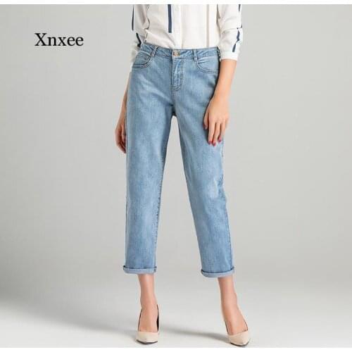 Light Blue Straight Jeans Long Pants Women New Commuter Mid Waist Casual Slim Harem Cropped Trousers Fashion Clothing Leggings