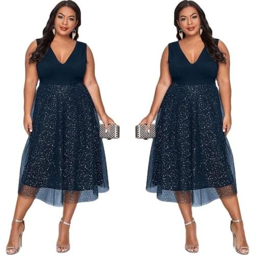 XL-4XL fashion summmer plus size dress women clothing 2021 elegant solid color v neck sleeveless dresses Wholesale Dropshipping