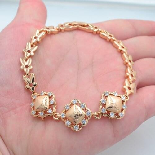 Fashion Jewelry Gold Color Clear CZ Geometric Link Bracelet for Women