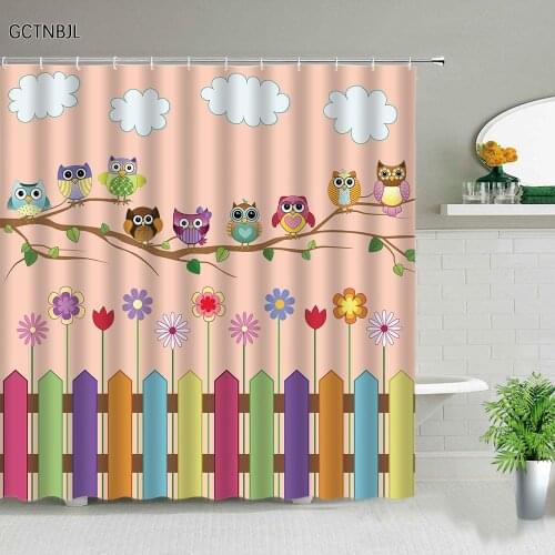Kids Favorite Bathroom Decorative Shower Curtains Waterproof Polyester Fabric Bath Curtain Animal Cartoon Owl Printing Curtain