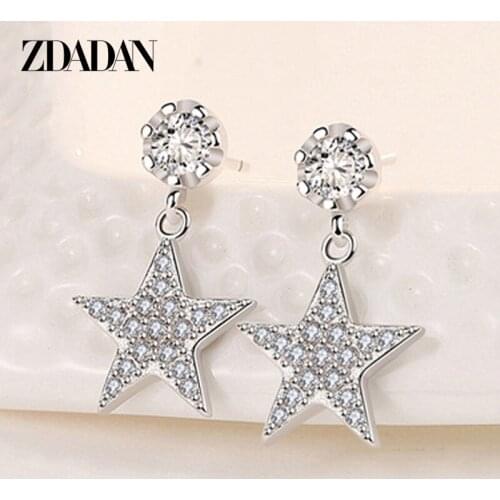 ZDADAN 2021 New Arrival Star Zircon Small Dangle Earrings For Women Fashion Wedding Party Jewelry Gift