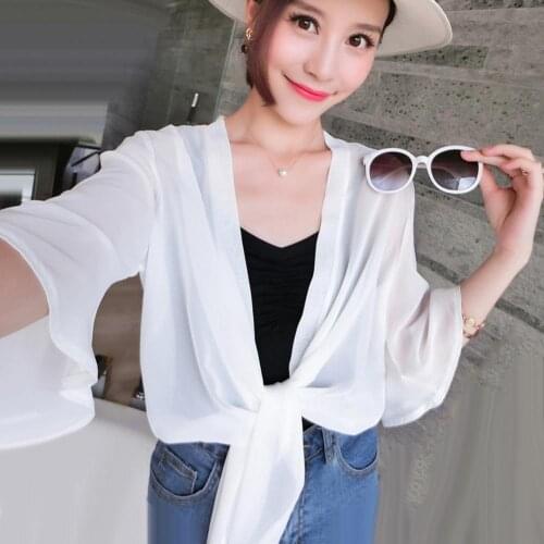 Women Open Front 3/4 Sleeve Anti-UV Coverup Blouse Sheer Shrug Thin Cardigan