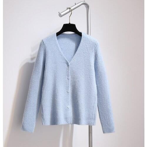 Fall V-Neck Knitted Sweater Women Loose Casual Knitwear Pull Femme Korean Soft Cashmere Jumpers Single Breasted Cardigan Outwear