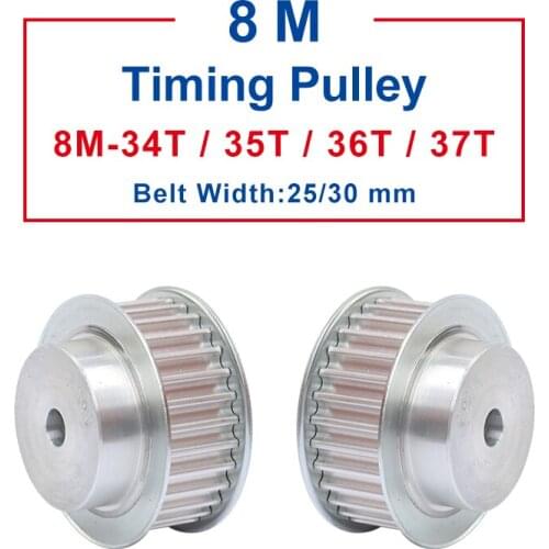 Timing Pulley 8M-34T/35T/36T/37T teeth pitch 8 mm process hole 12 mm Aluminum pulley slot width 27/32mm for 25/30 mm timing belt