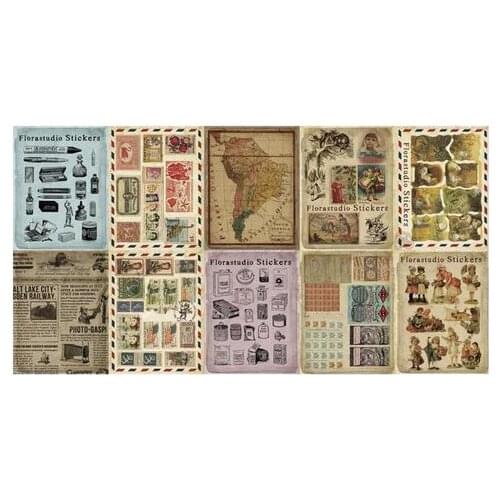 10 Sheets/Set Vintage Paper Stickers DIY Scrapbooking Album Diary Craft Decor