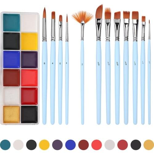 12 Color Face Painting Kit Halloween Makeup Use +12PCs Nylon Hair Paintbrush Oil Paint Set Paint Brushes for Artists Halloween