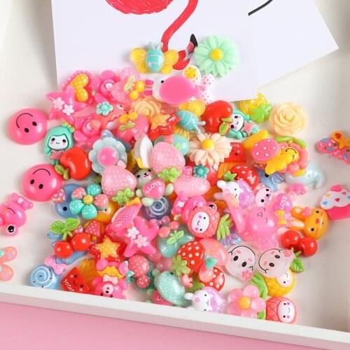 20-80Pcs Mixed Pattern Cartoon Flatback Planar Resin Color DIY Crafts Supplies Phone Shell Patch Material Kids Hair Accessories