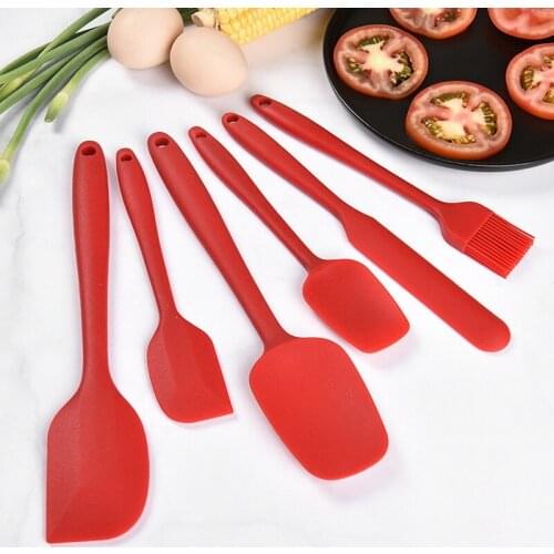 6PCS Silicone Spatula Sets Heat Resistant Baking Cooking Tool Kitchen Scraper Spoon Brush for Bakery Bakeware BBQ Utensils