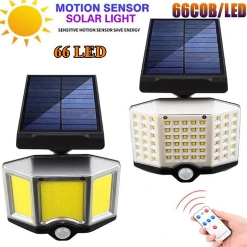 66LED Solar Light Outdoor Wall Lamp PIR Motion Sensor Remote control Sunlight Powered Waterproof Energy Saving Street Light