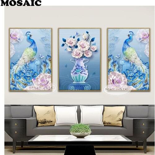Diy 5D Diamond painting,peacock flowers Mosaic Pattern Full Square Drill 3d Diamond Painting Diamond Embroidery home Decoration