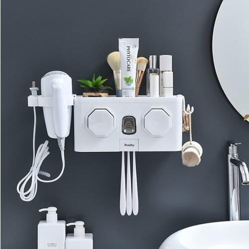 GURET Automatic Toothpaste Squeezer Multifunction Bathroom Storage Rack Wall Mounted Toothbrush Holder Home Bathroom Accessories