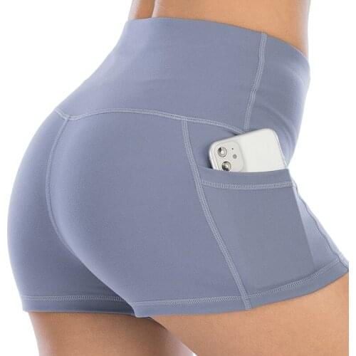 NORMOV Seamless High Waist Pockets Shorts Push Up Breathable Workout Shorts Women Sport Elastic Solid Color Yoga Workout Legging