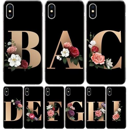 Flowers Letter Alphabet A-J Cover Phone Case For Iphone 11 12 Mini Pro 7 6 X 8 6S Plus XS MAX + XR 5S SE 10 9 Art TPU Coque Cap