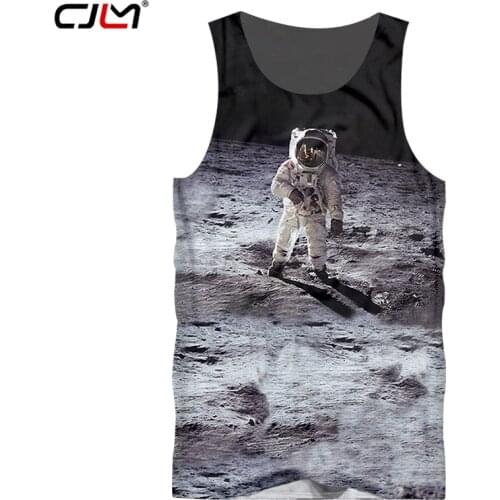 CJLM Men Vest New Arrival 3d Cool Print Astronaut On Moon Tank Top Summer Hip Hop Streetwear Sleeveless TankTop Fitness Clothes