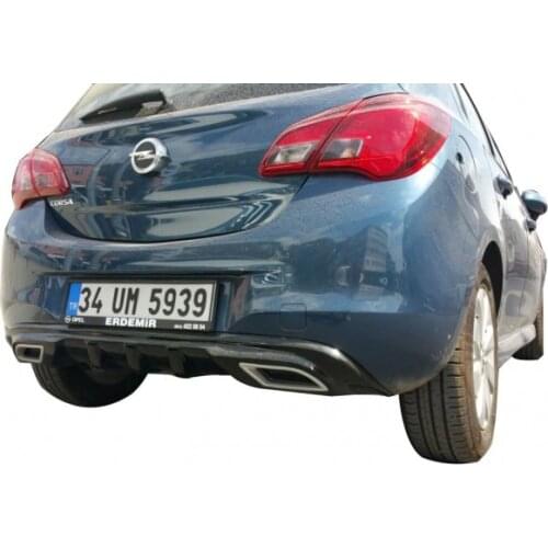 For Opel Corsa Muffler Looking Rear Bumper Snap, corsa E For 2014 - 2020 Diffuser Plastic Glossy Black Painted-Gray Detailed