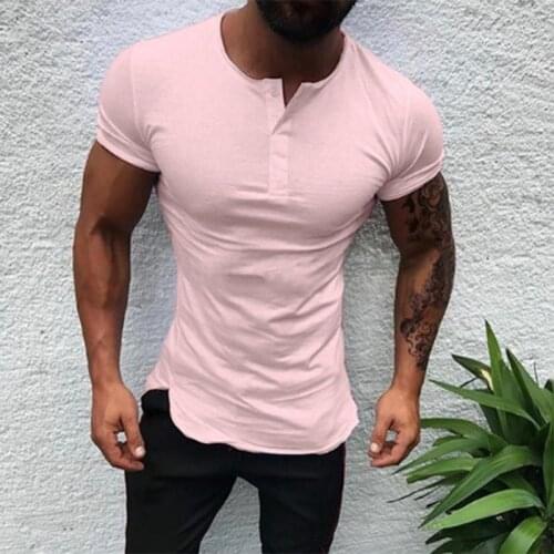 Stylish Solid Color Tee Tops Men T Shirt Short Sleeve Bodybuilding Male Clothes Fitness Fashion Round Neck Casual Tshirt
