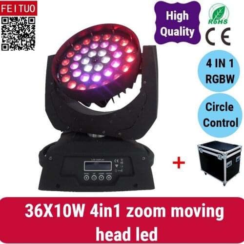 Hot sale Circle/ring Control Stage lighting 36x10w led moving head wash zoom 4in1 rgbw 4pcs with 1 road case