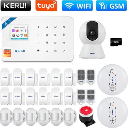 KERUI Security Alarm System GSM WIFI Tuya Smart Home Wireless Kit Garage Burglar 3MP IP Camera Motion Detector Door Sensor Alexa
