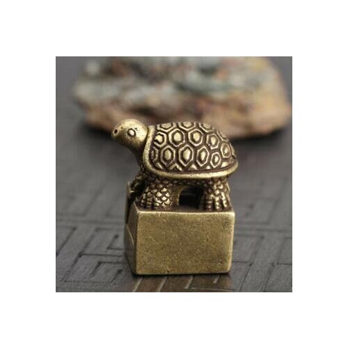 Chinese Collectible Bronze Carving Recruit Money Turtle Seal Animal Statue Exquisite Small Statues