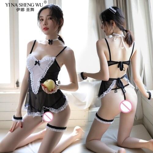 Lady Sexy Lingerie Sets Sheer French Maid Uniform Cosplay Apron Temptation Underwear Role Play Lace Outfit Erotic lingerie Suits
