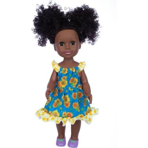 14 Inch 35cm Sunflower Small Black Skin Doll Explosive Head Skinny Female Doll African Doll Children Girl Toy