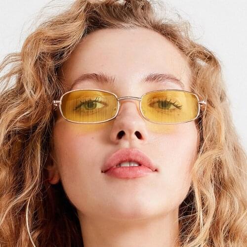 MAYTEN UV400 Small Rectangle Women Sunglass Vintage Fashion Men Retro Metal Alloy Frame Yellow Red Female Sun Glasses New