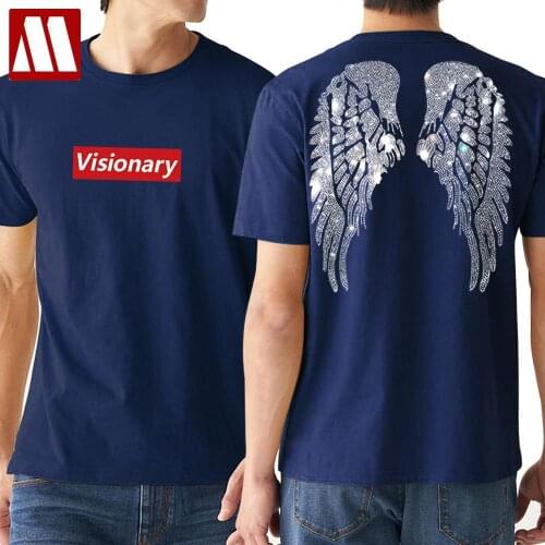 Rhinestone Wings Mens T-shirt Short Sleeve 2021 Summer Heavy Industry Hot Drill Social Tops Tees Male Clothing Unisex Tshirts