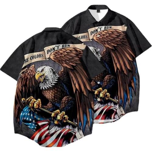 2021 New Male Hawaiian American Eagle Shirts Fashion Mens Casual Button Hawaii Print Beach Short Sleeve Quick Dry Top Blouse